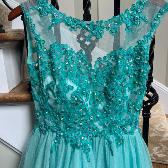 Hanna S Pre- Owned Aqua Mini Party Dress size 8 - Picture 2 of 13
